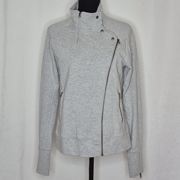 Athleta Womens Gray Asymmetric Full-Zip Snap Collar Jacket w/ Zip Vents - Size M - Picture 1 of 13